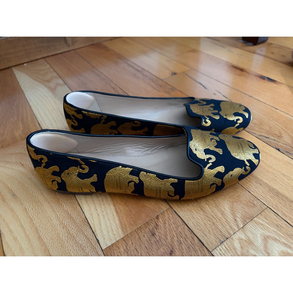 J.Crew Theodora Slip-On Loafers Elephants Black And Gold Size 8